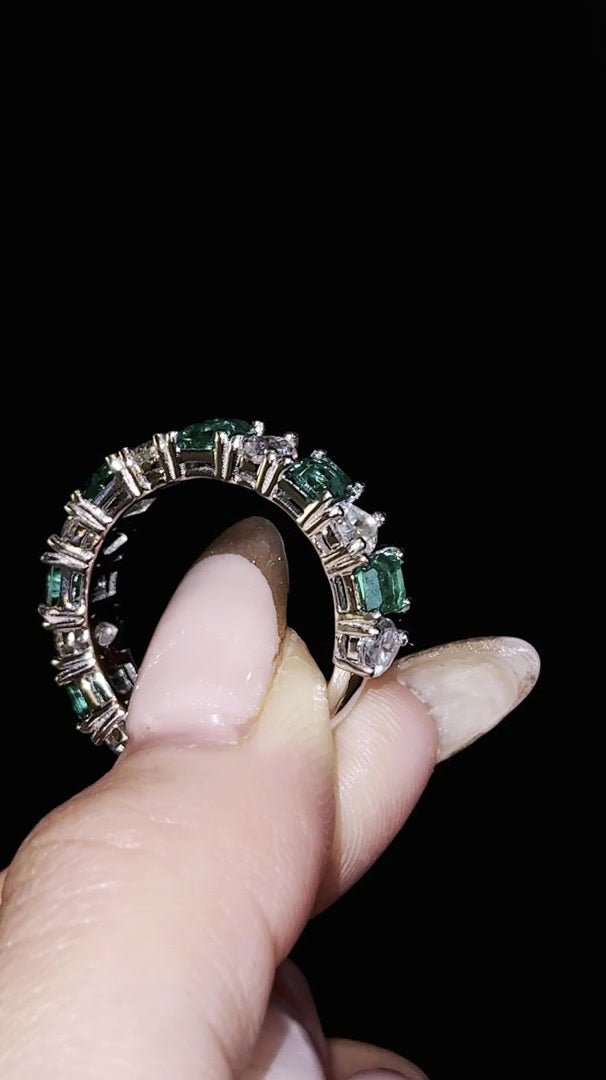 6.5cttw Pear Diamond & Green Emerald Eternity - Jewels of Toronto