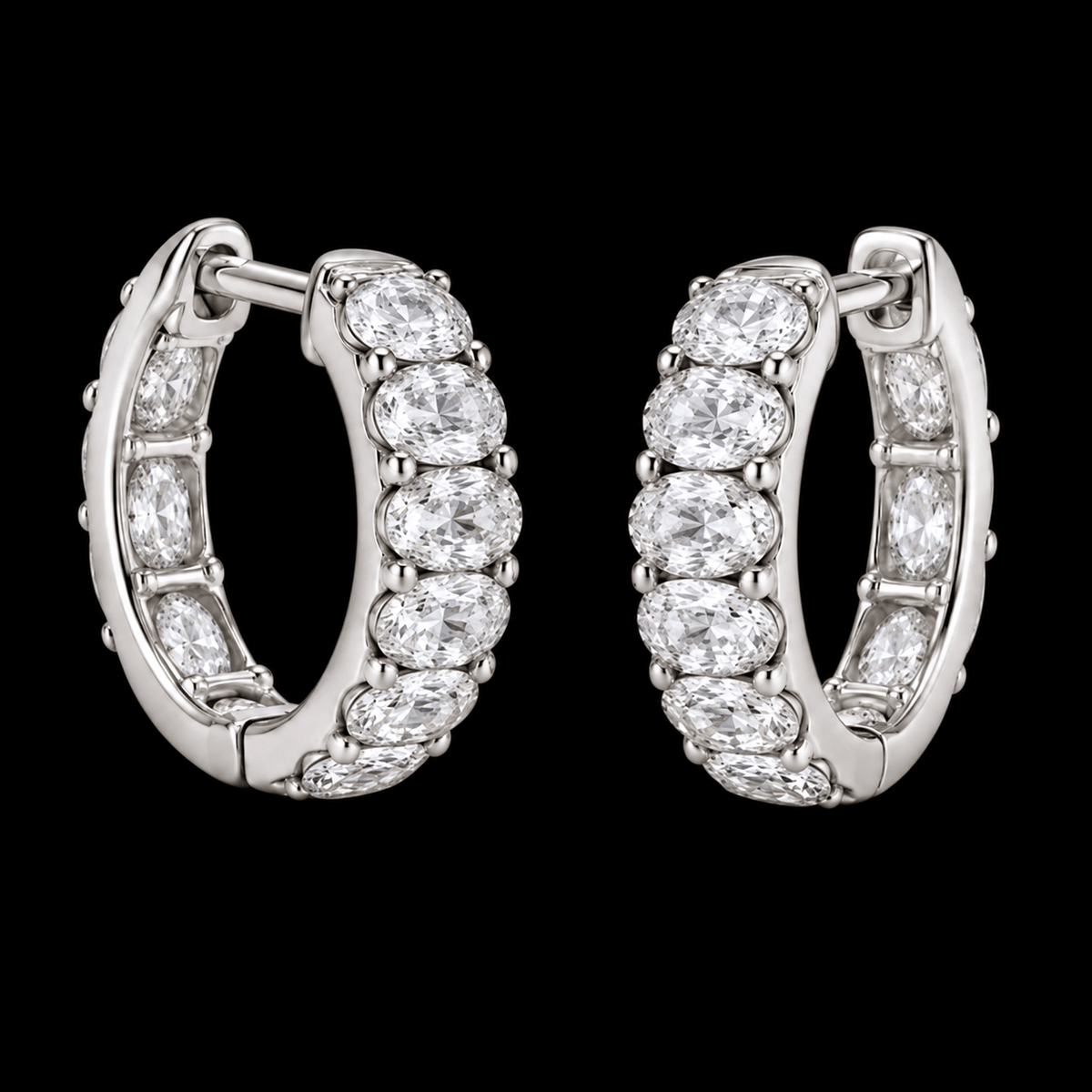 East-West Oval Diamond Huggie Earrings - Jewels of Toronto