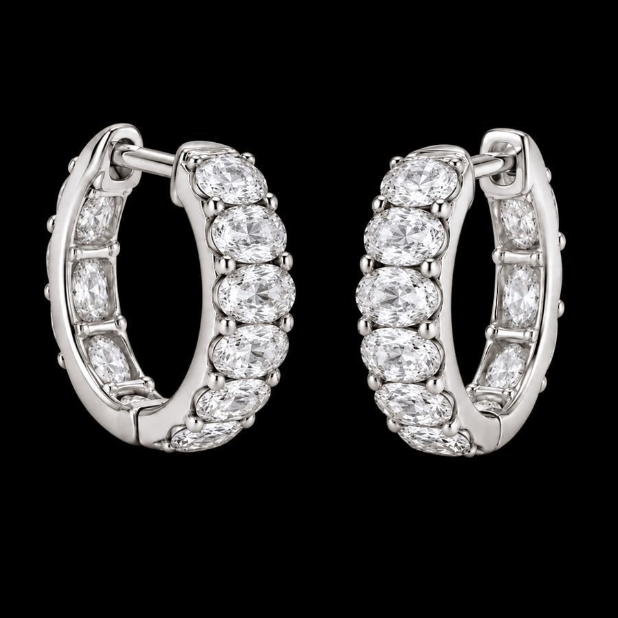 East-West Oval Diamond Huggie Earrings