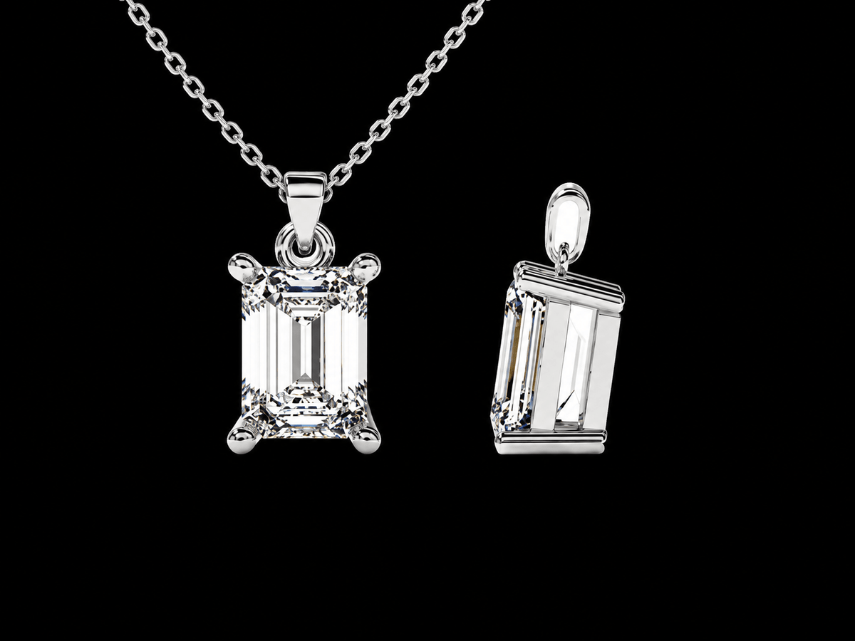 Emerald Basket Diamond Solitaire Pendant - Jewels of Toronto