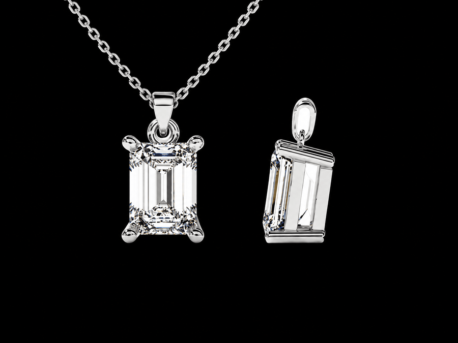 Emerald Basket Diamond Solitaire Pendant