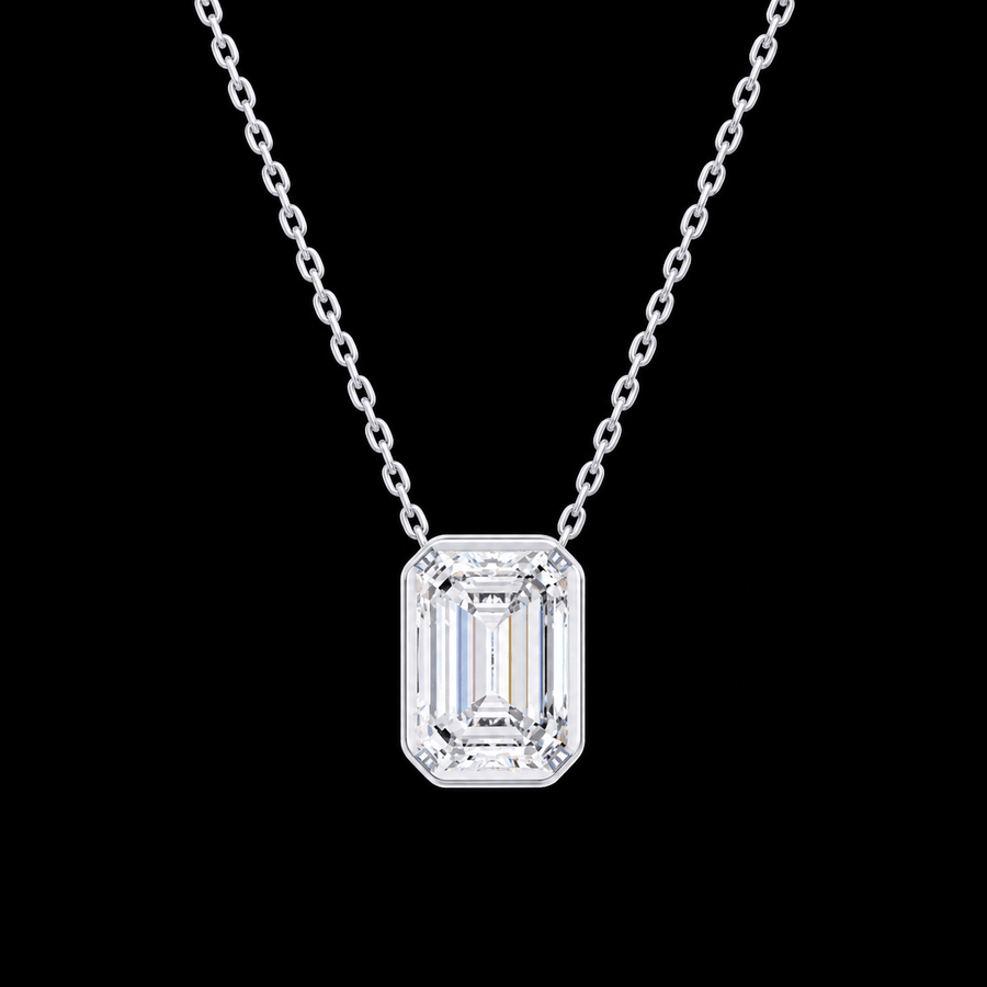 Emerald Bezel Diamond Solitaire Pendant