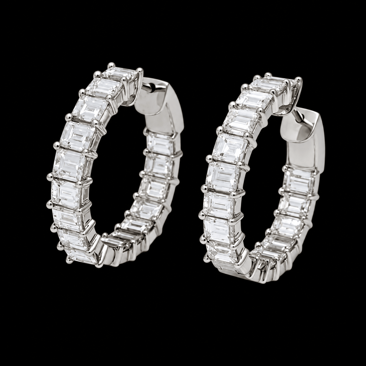 North-South Emerald Diamond Huggie Earrings - Jewels of Toronto