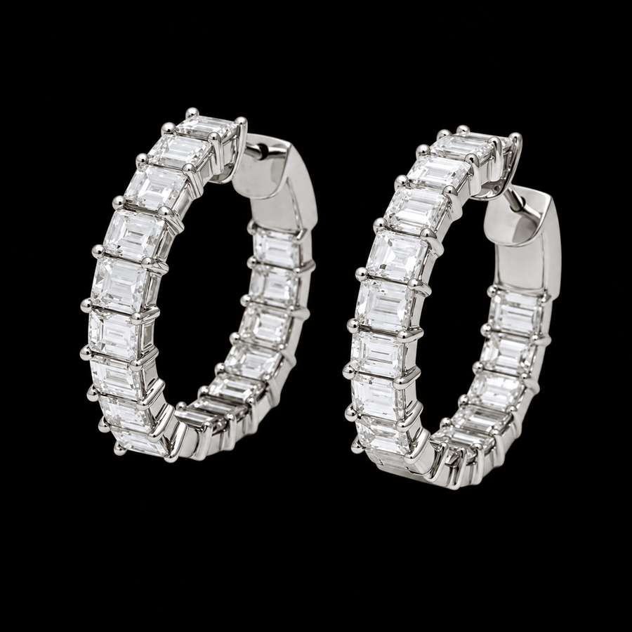 North-South Emerald Diamond Huggie Earrings