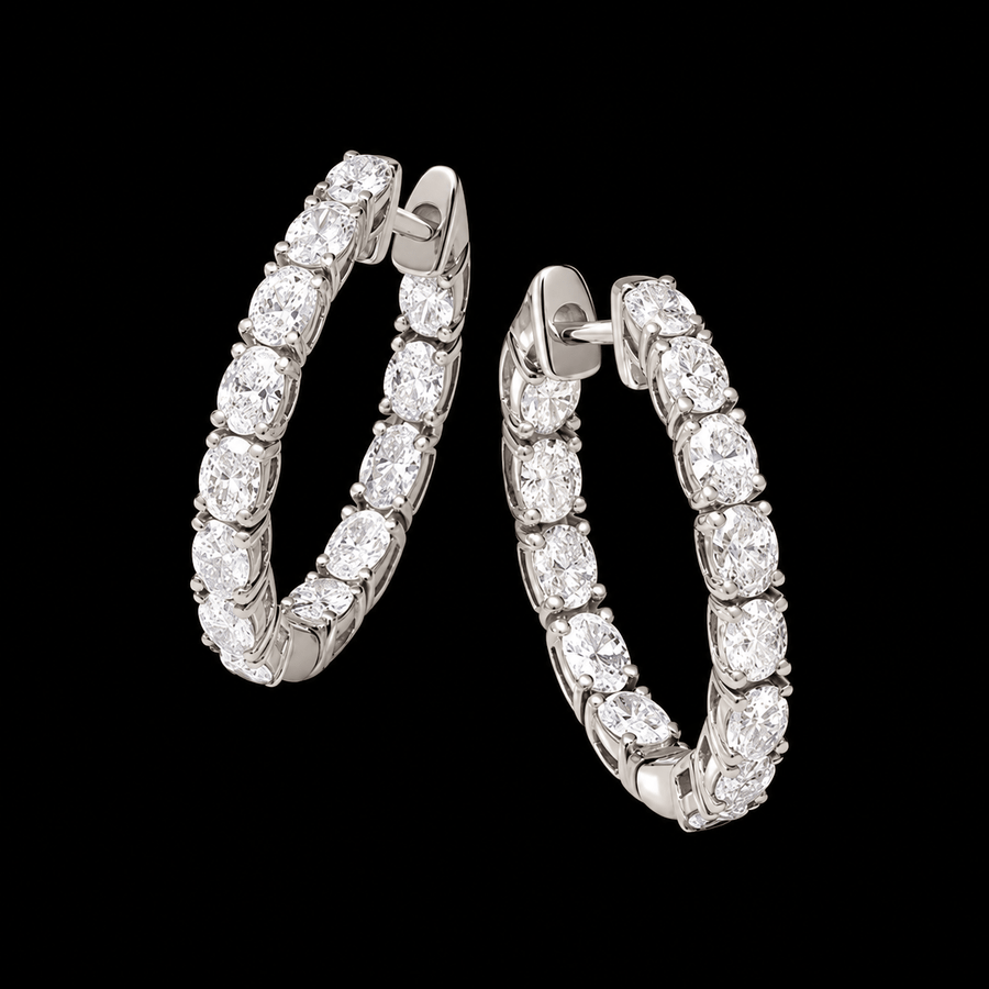 North-South Oval Diamond Huggie Earrings
