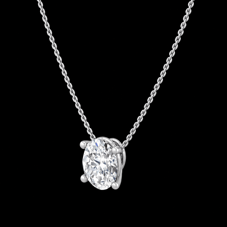 Oval Basket Diamond Solitaire Pendant
