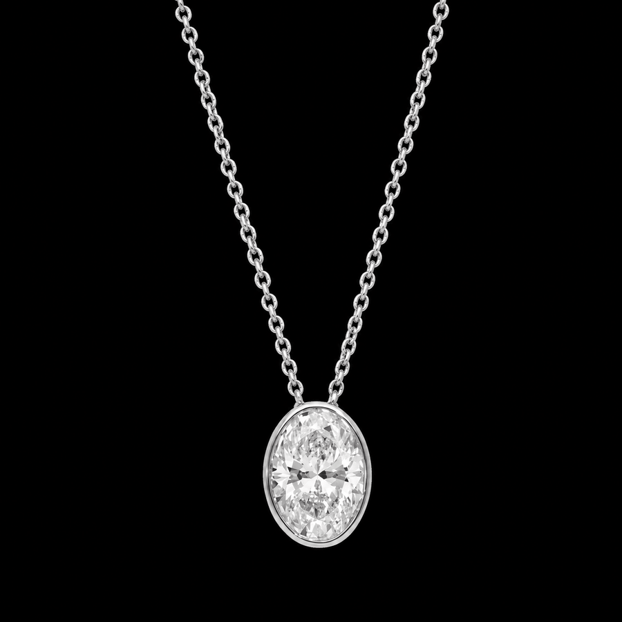 Oval Bezel Diamond Solitaire Pendant