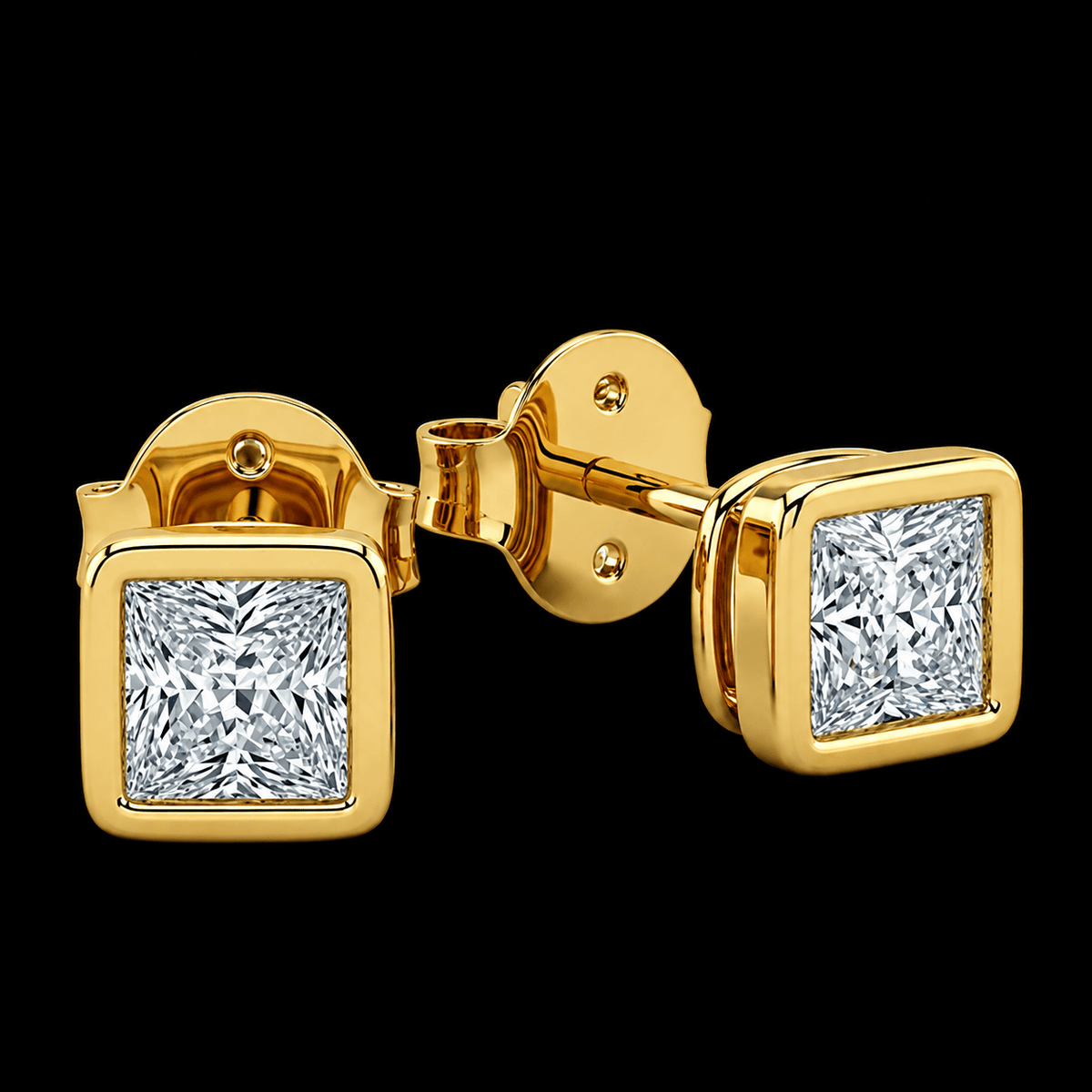 Princess Bezel Diamond Stud Earrings - Jewels of Toronto