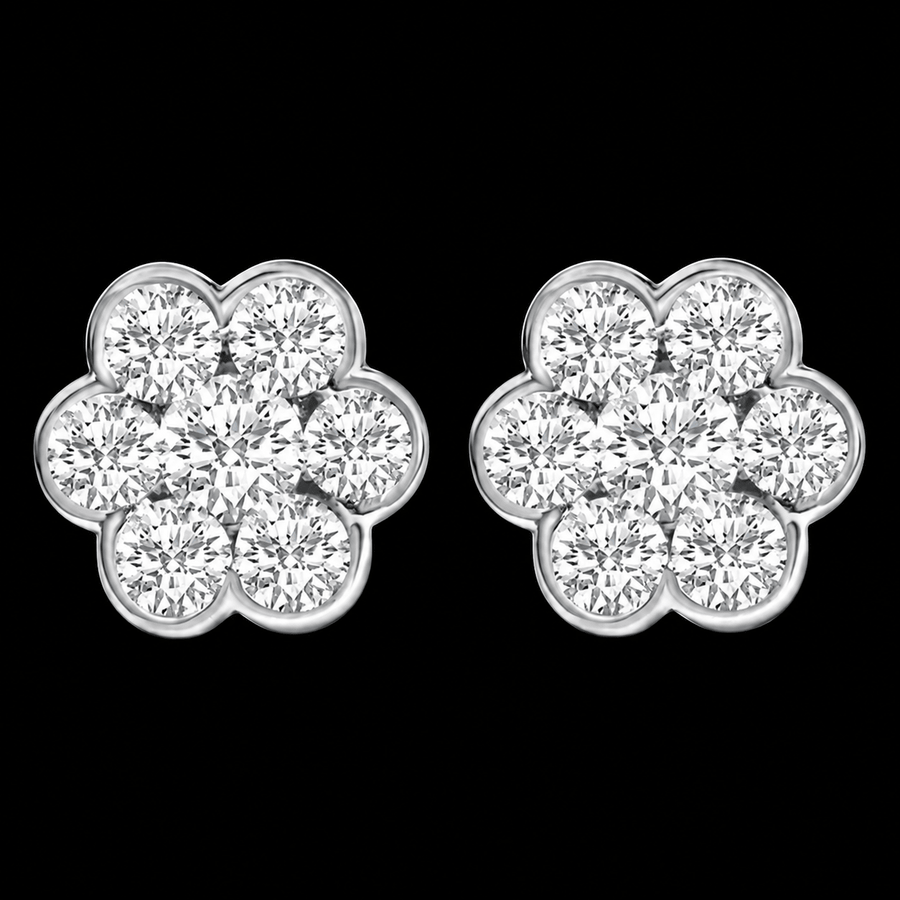 Round Diamond Flower Stud Earrings