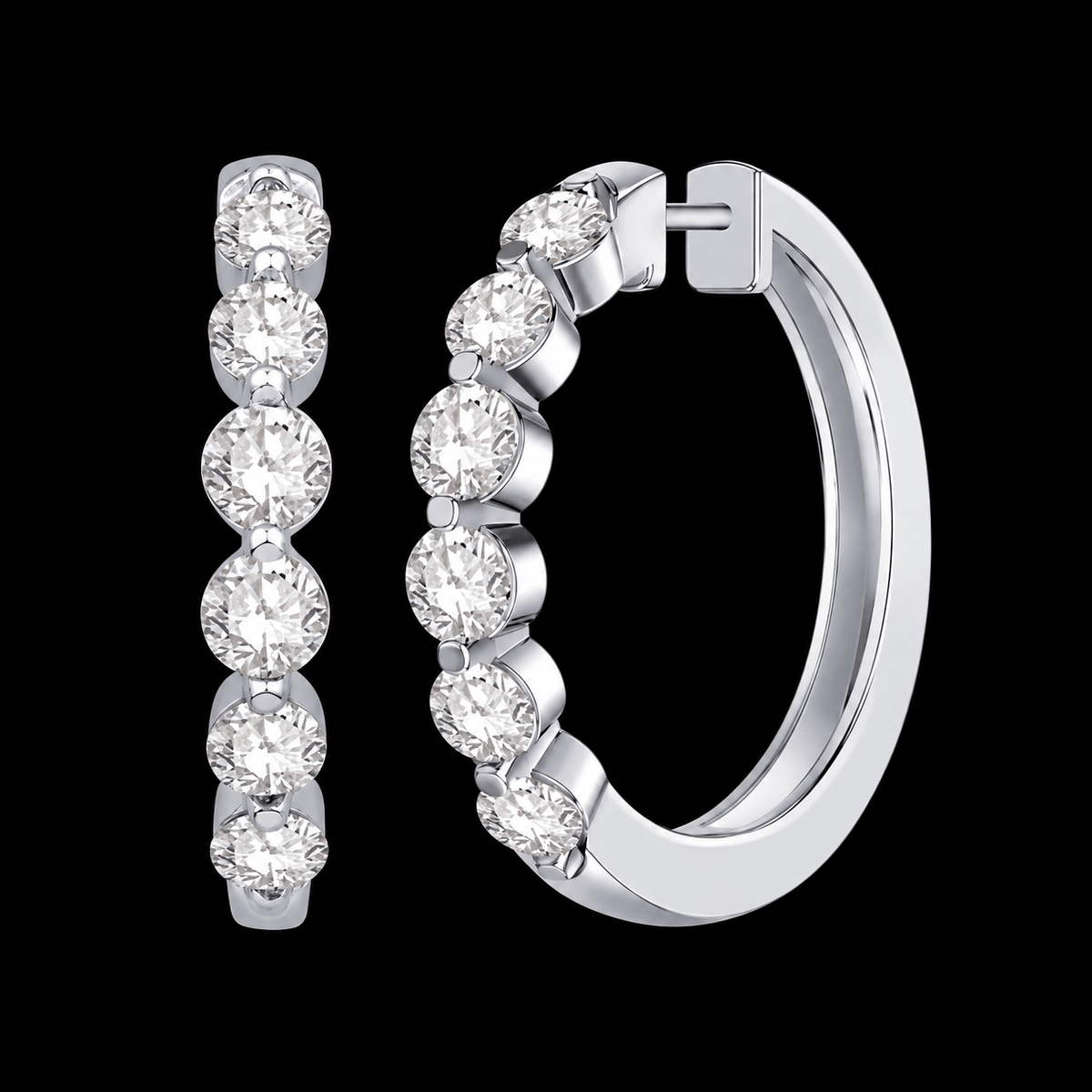Six-Stone Round Diamond Hoop Earrings - Jewels of Toronto