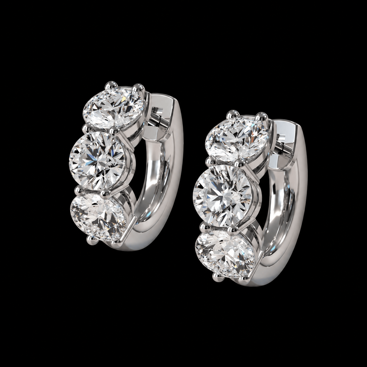 Three-Stone Round Diamond Huggie Earrings - Jewels of Toronto