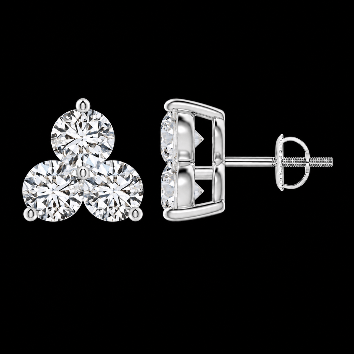 Three-Stone Round Diamond Stud Earrings - Jewels of Toronto