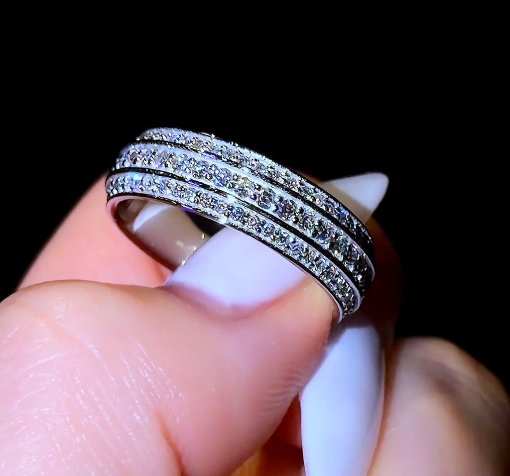Triple Pavé Bevelled Men’s Wedding Band - Jewels of America